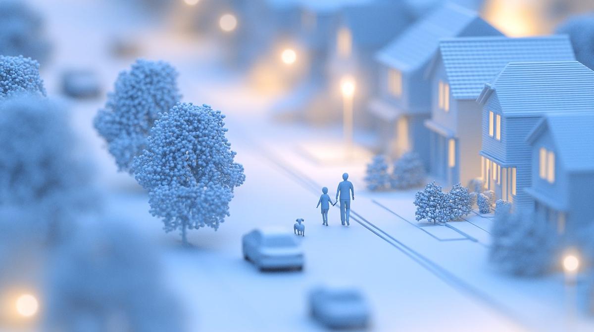 A neighborhood street with residents walking — the kind of community RentWorks helps build